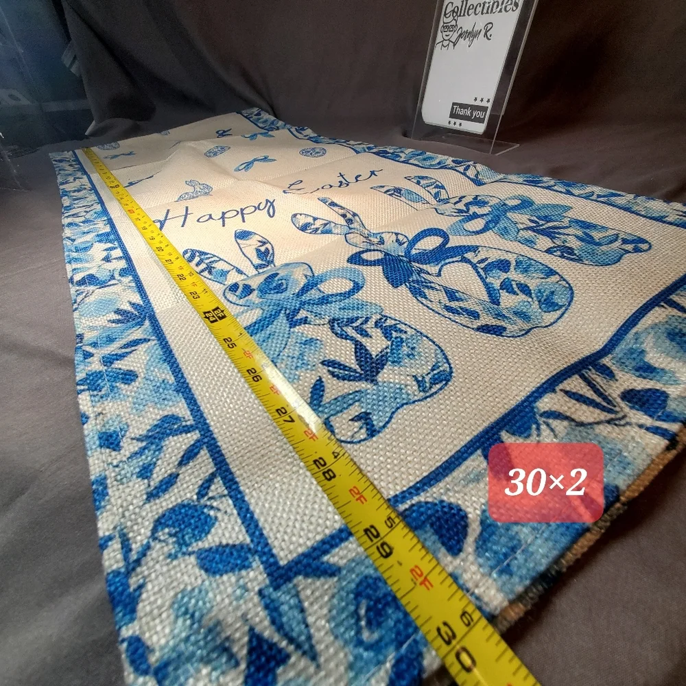 Blue porcelain bunny, happy Easter table runner 13x60 inch - Picture 10 of 10